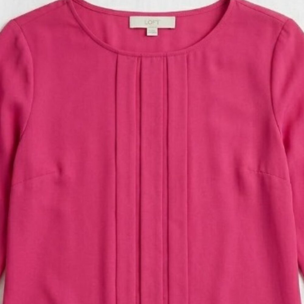 NWT Loft Pleated Magenta Workwear Blouse Women Size L - Picture 11 of 14